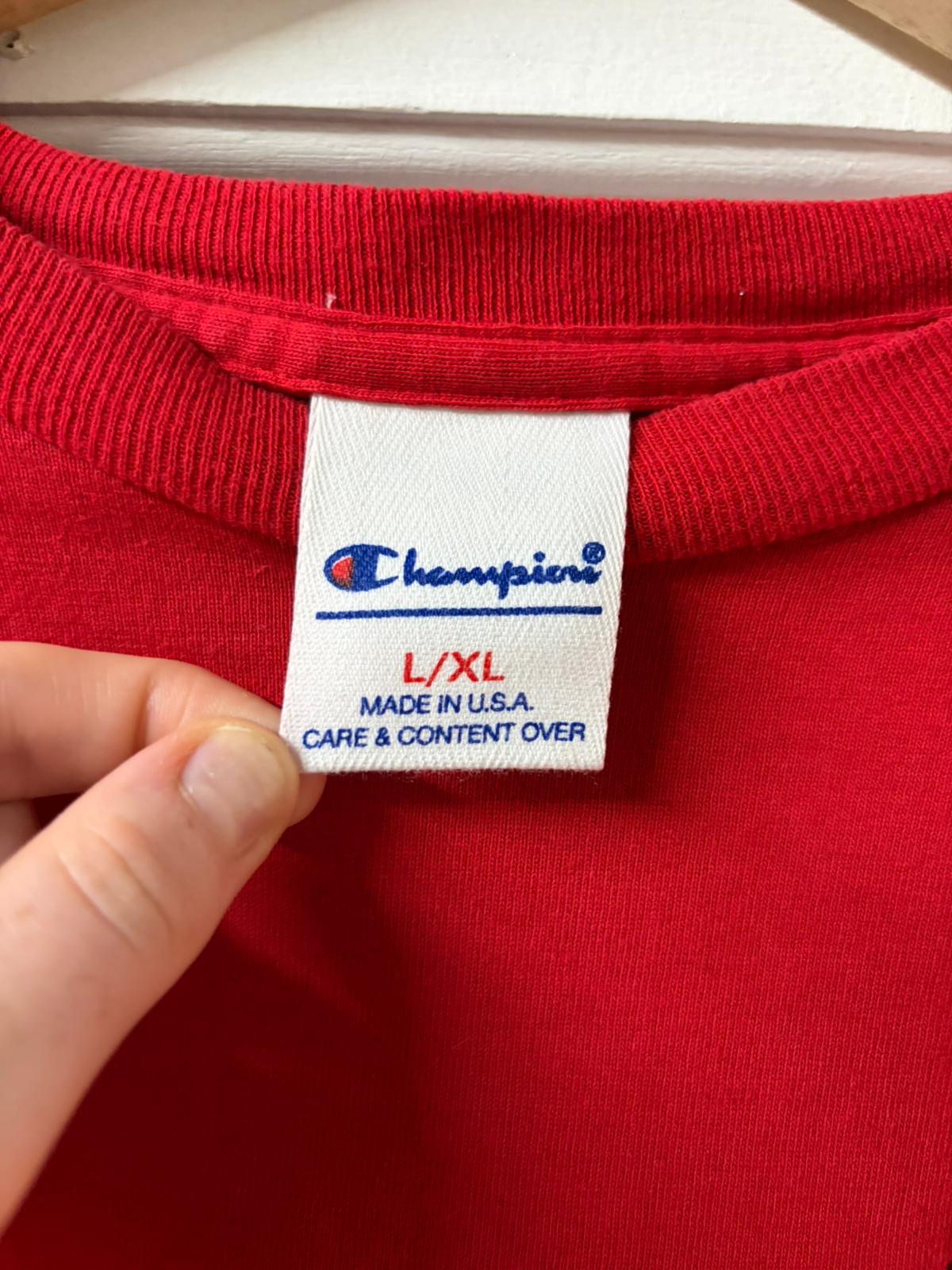 Red Champion Womens Cropped Heavy Cotton Tee - Made in USA [L/XL]