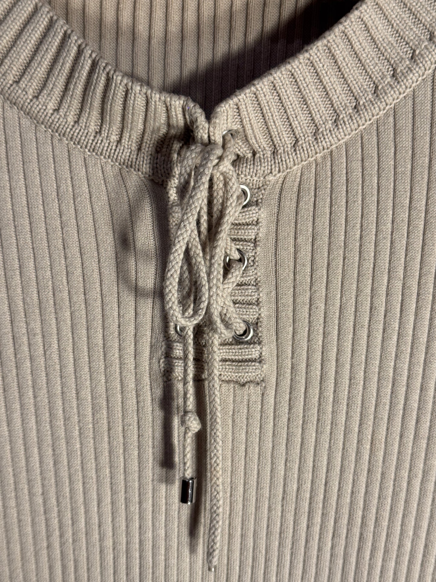 Vintage Burberry Rib Knit Lace-Up Sweater - Size 2 (AU 8)