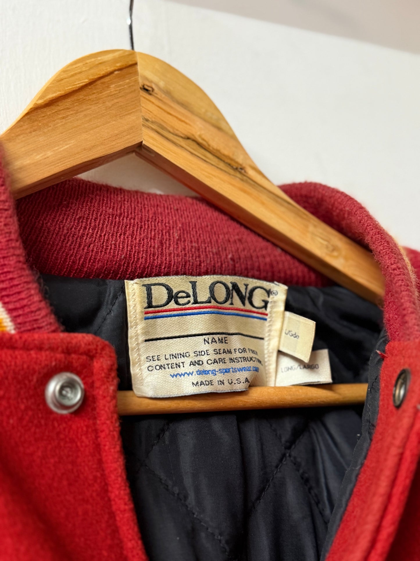 Red & Tan Leather DeLONG Varsity Jacket - Made in USA [L/2XL]
