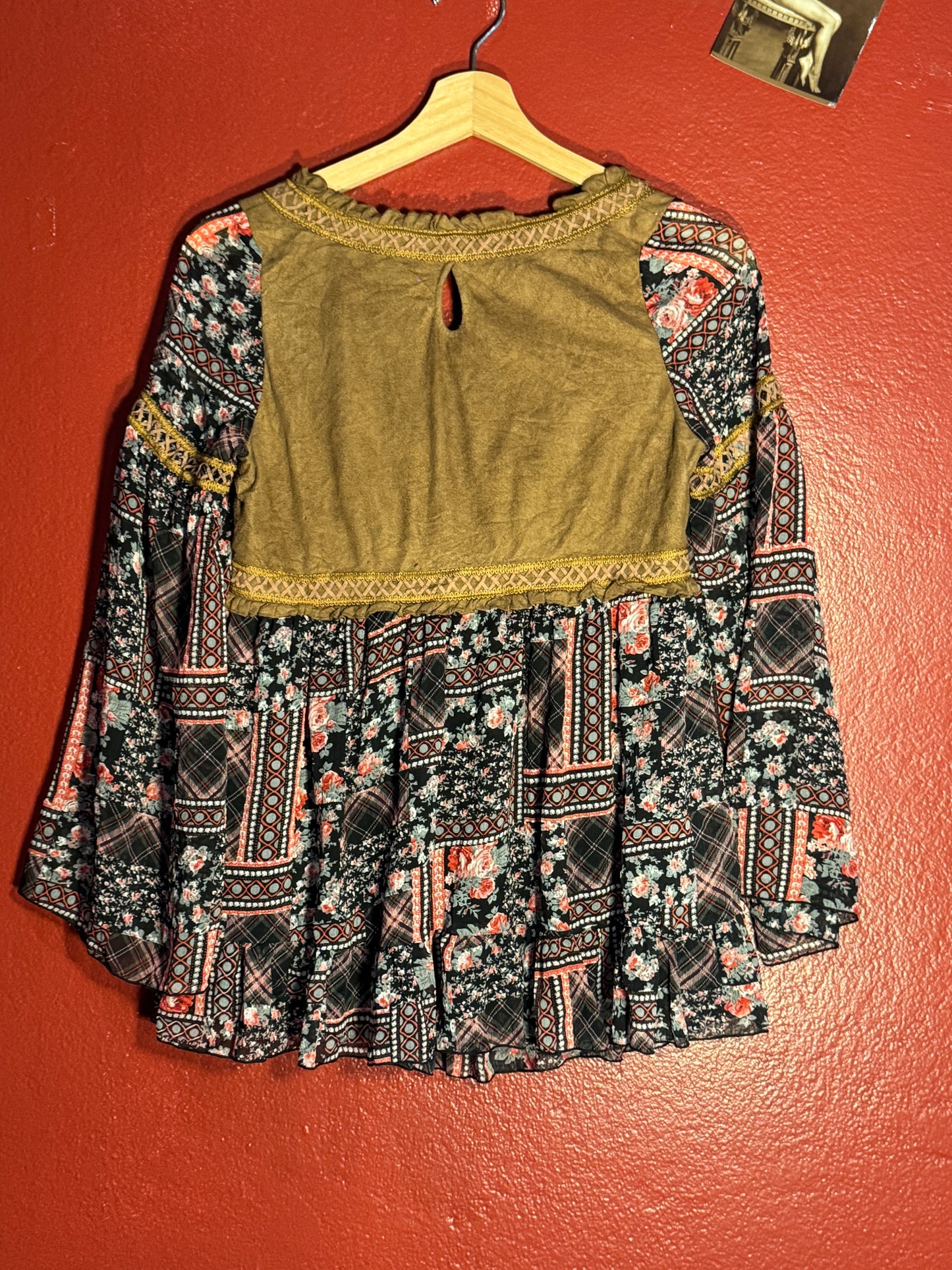 Vintage Y2K Lip & Cheek Patchwork Boho Blouse (L)