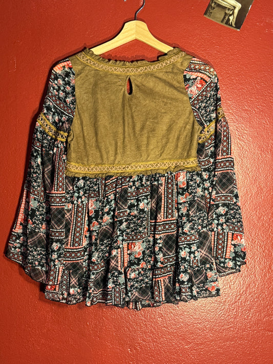Vintage Y2K Lip & Cheek Patchwork Boho Blouse (L)