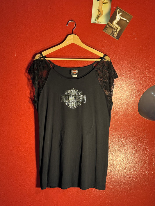 Harley-Davidson Rhinestone Lace Sleeve Top [2XL]