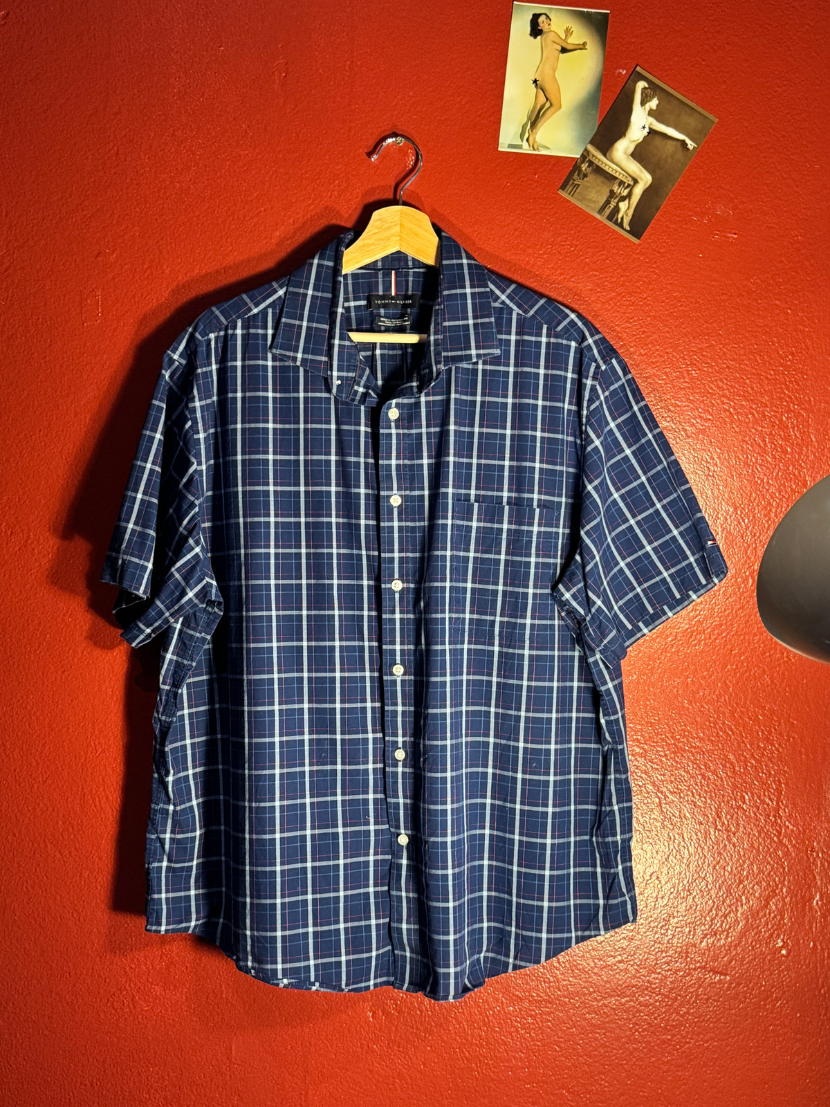 Vintage Tommy Hilfiger Navy Check Short-Sleeve Shirt [XL]