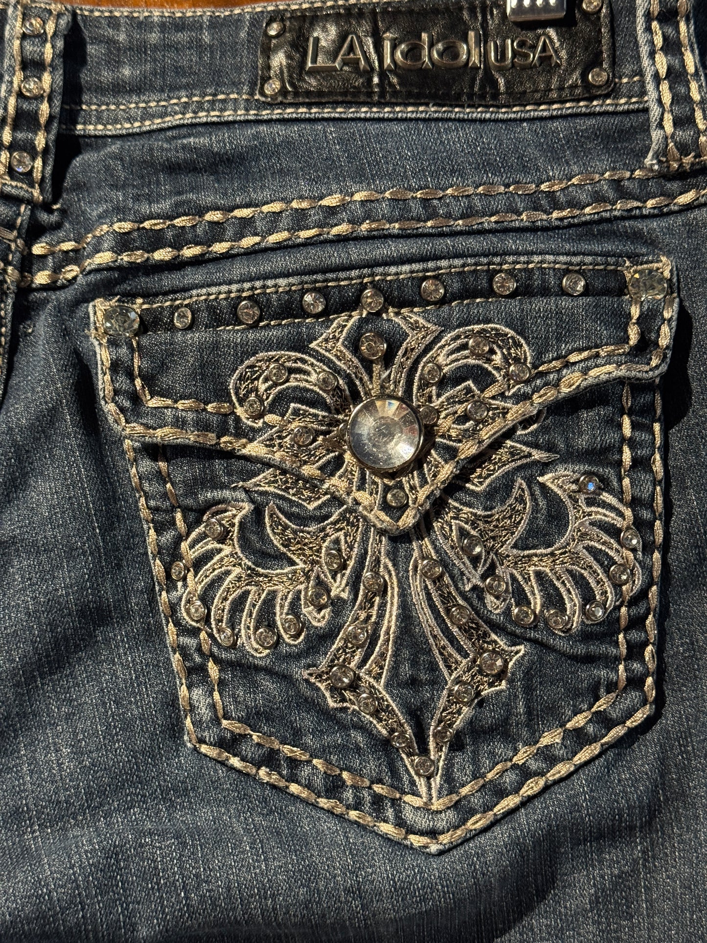 LA Idol USA Rhinestone Bootcut Jeans – Dark Wash (13)