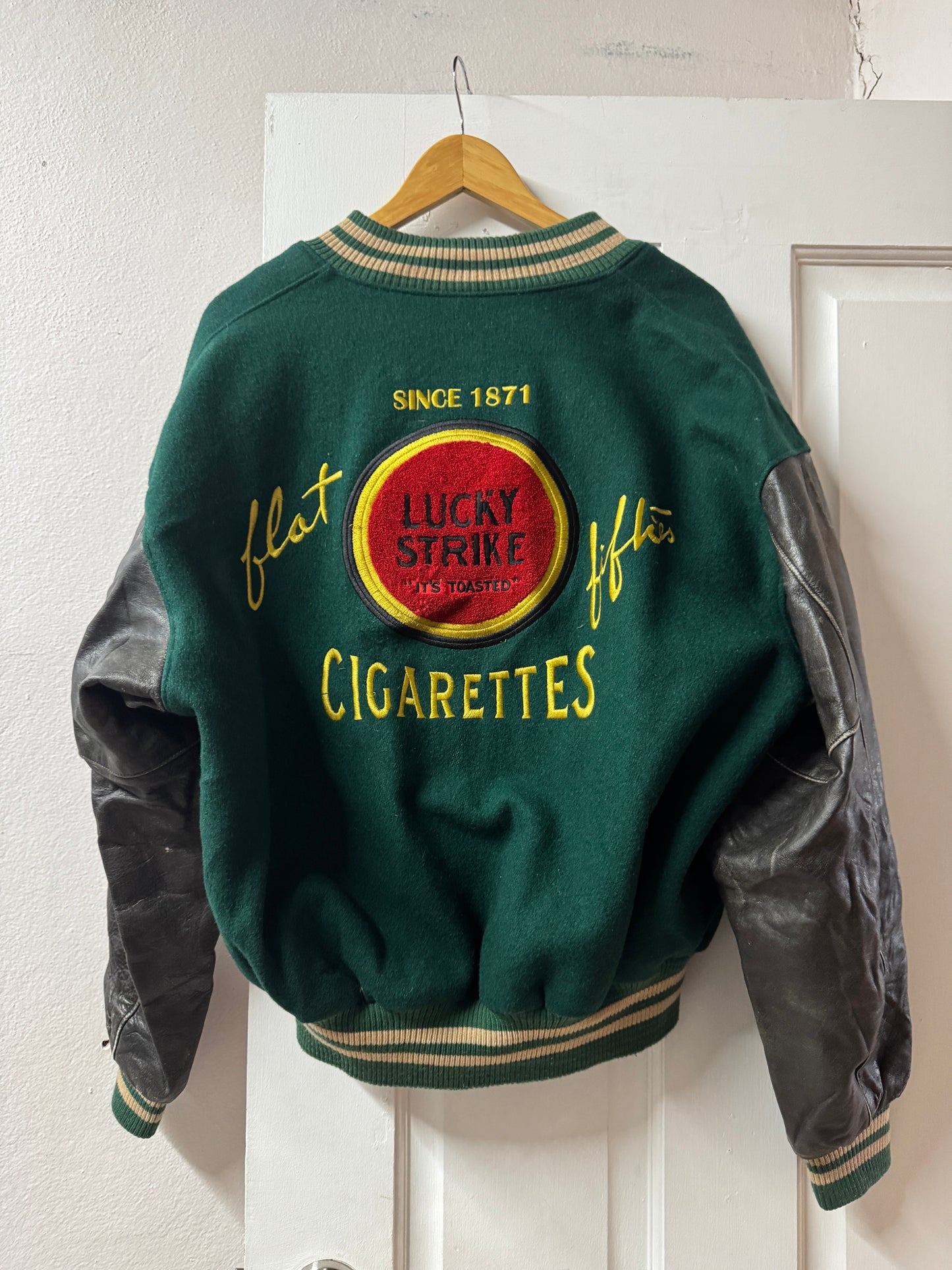 Vintage Lucky Strike x Roots Wool & Leather Varisty Jacket - Made in Canada [L]