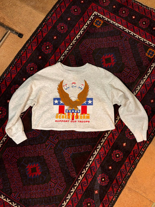Vintage 'USA Operation Desert Storm' Cropped Sweater [L]