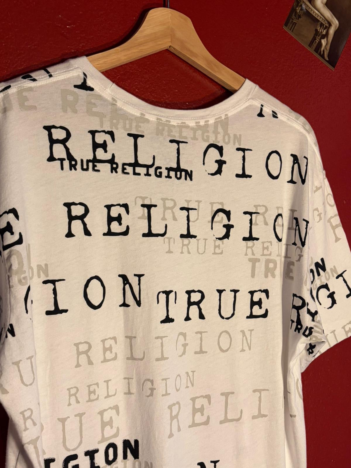 Vintage True Religion All Over Logo T-Shirt [M]