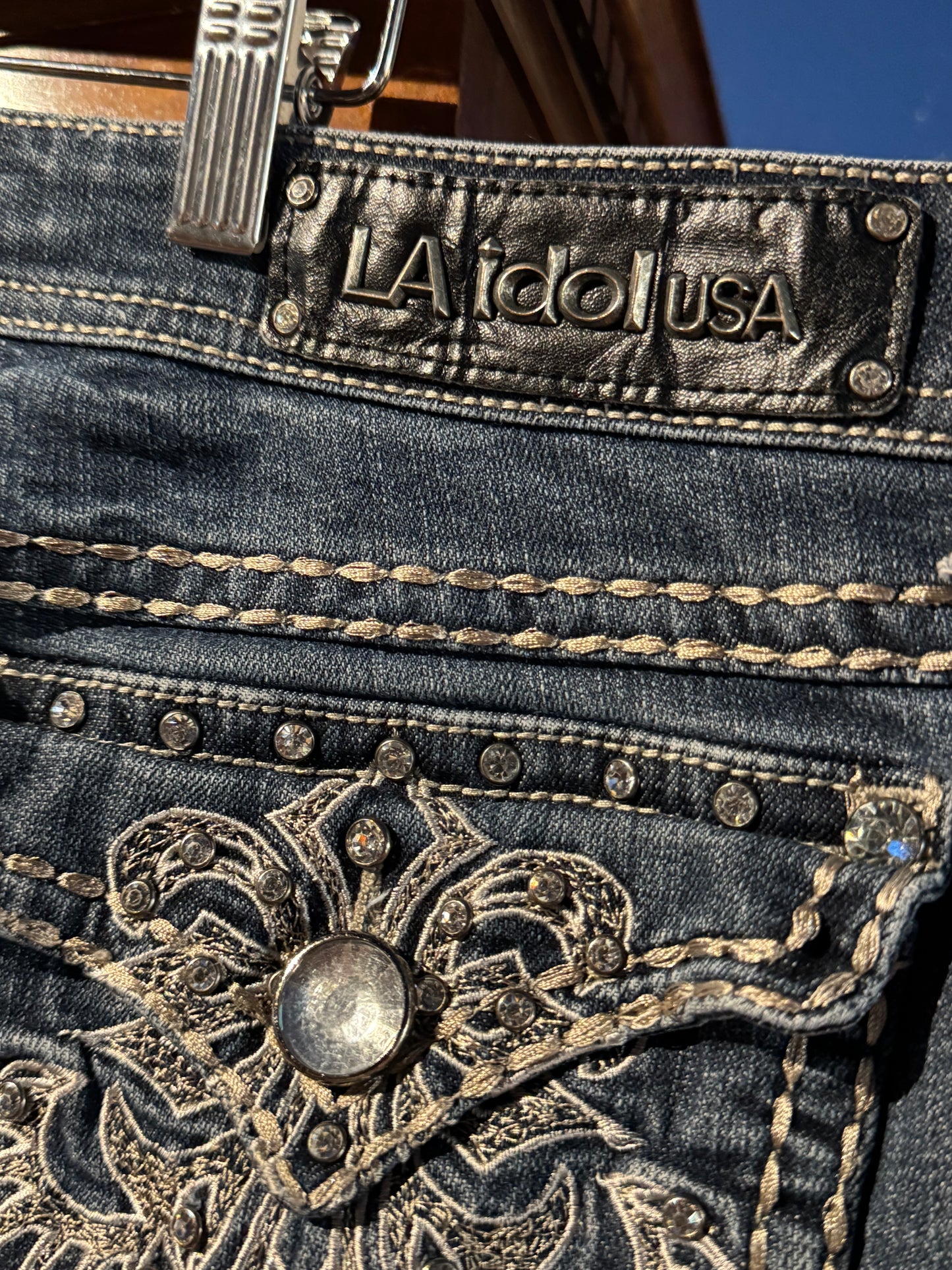 LA Idol USA Rhinestone Bootcut Jeans – Dark Wash (13)