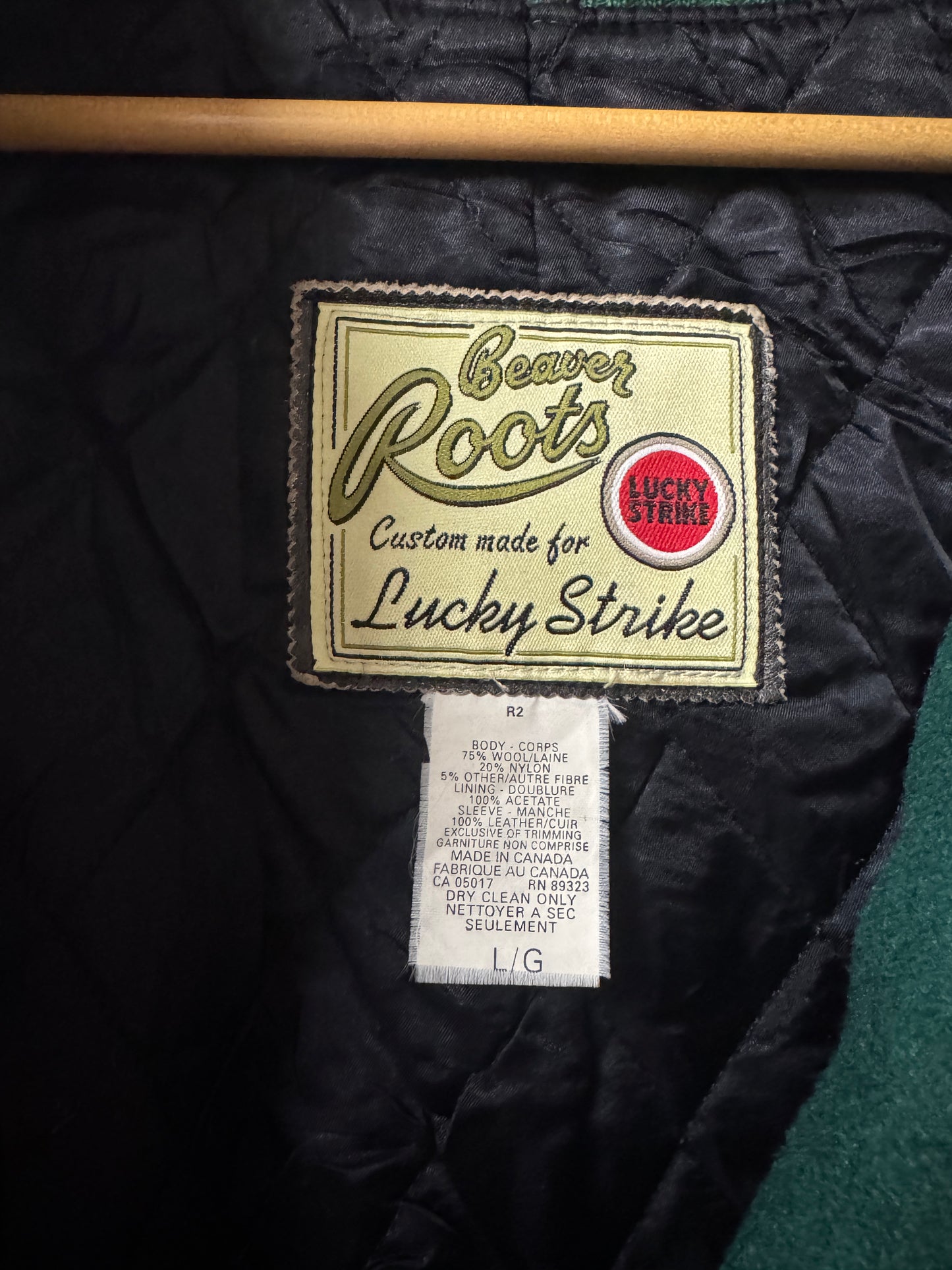 Vintage Lucky Strike x Roots Wool & Leather Varisty Jacket - Made in Canada [L]