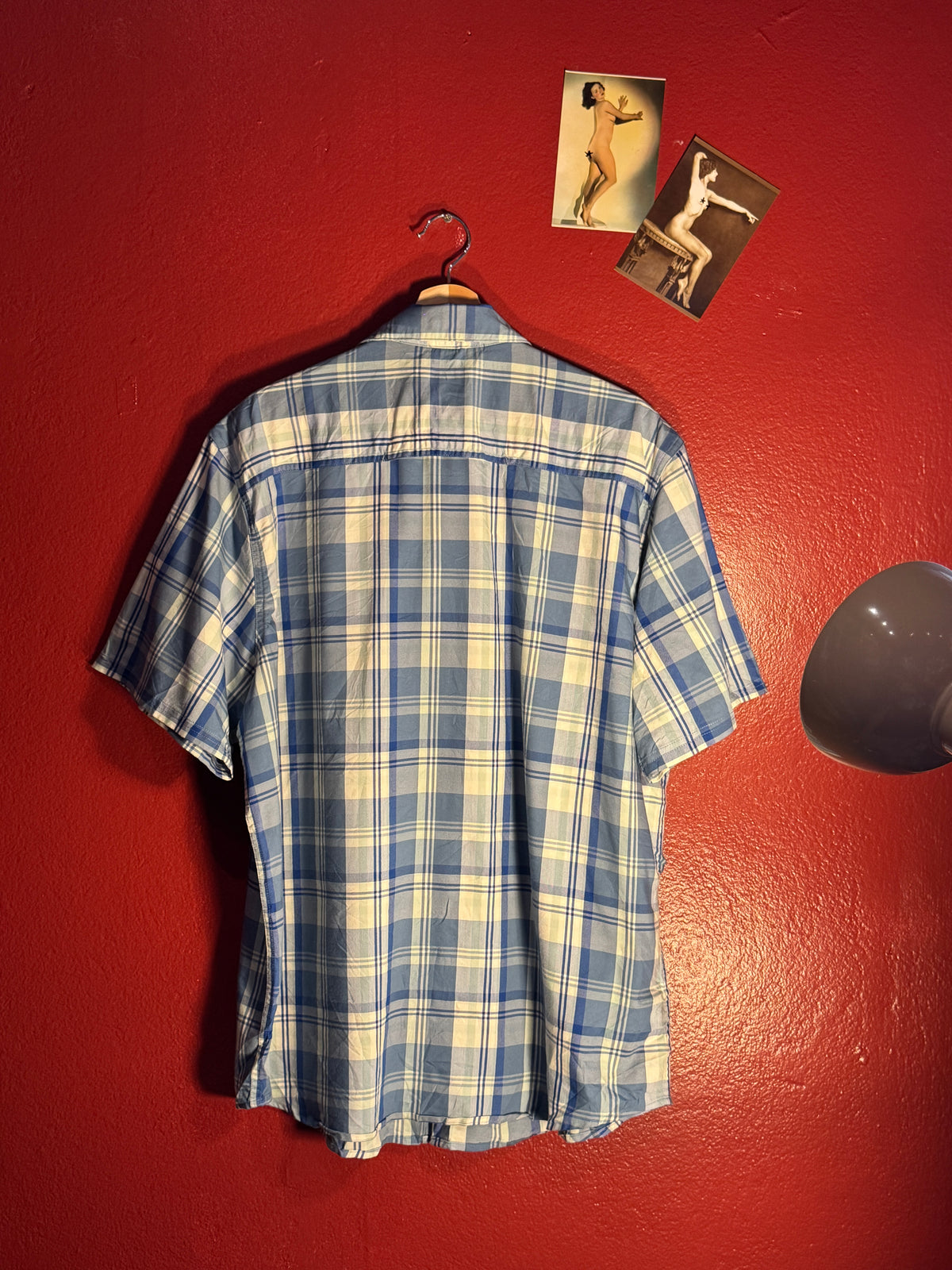 Wrangler Blue Plaid Short Sleeve Shirt [XL]