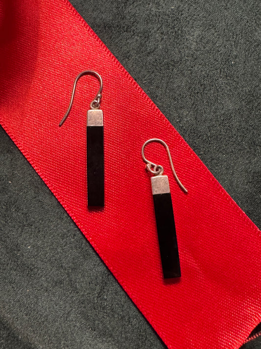 Vintage Sterling Silver & Onyx Earrings – 925
