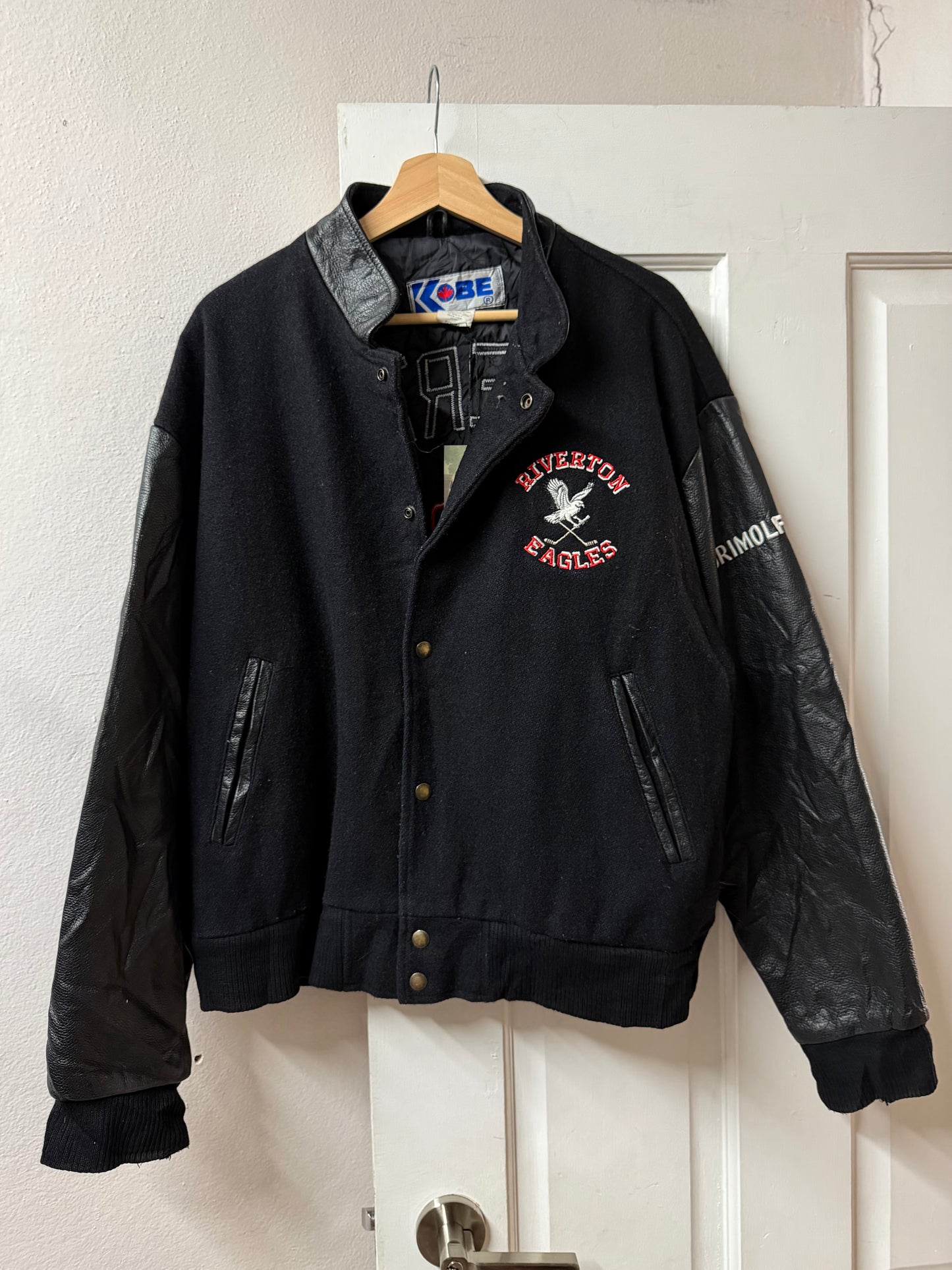 Vintage Black Wool & Leather Varisty Jacket - Made in Canada [M]