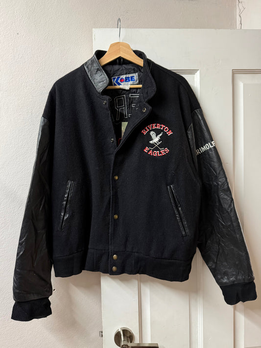 Vintage Black Wool & Leather Varisty Jacket - Made in Canada [M]