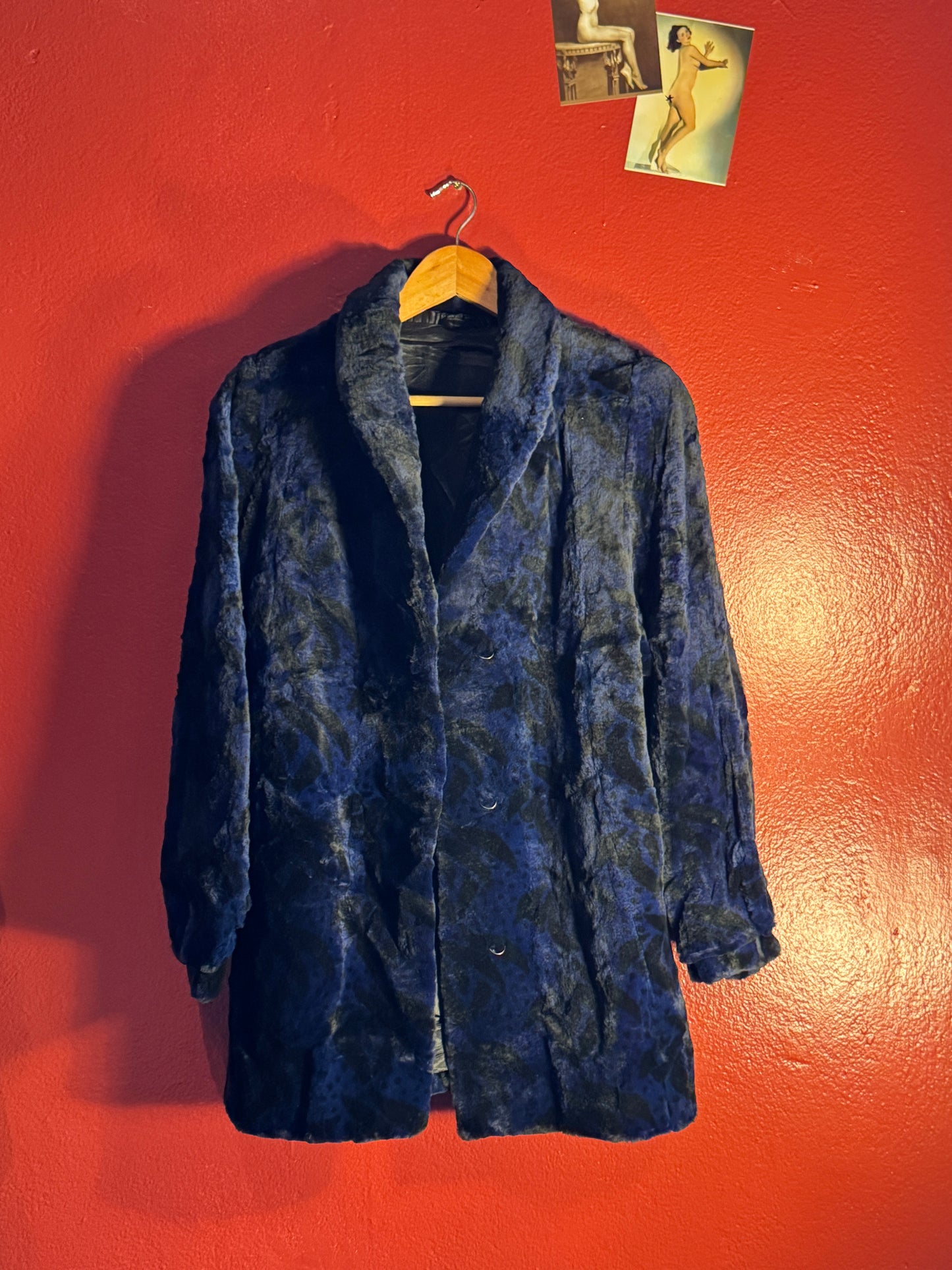 Vintage Blue Patterned Fur Coat - Women’s S/M