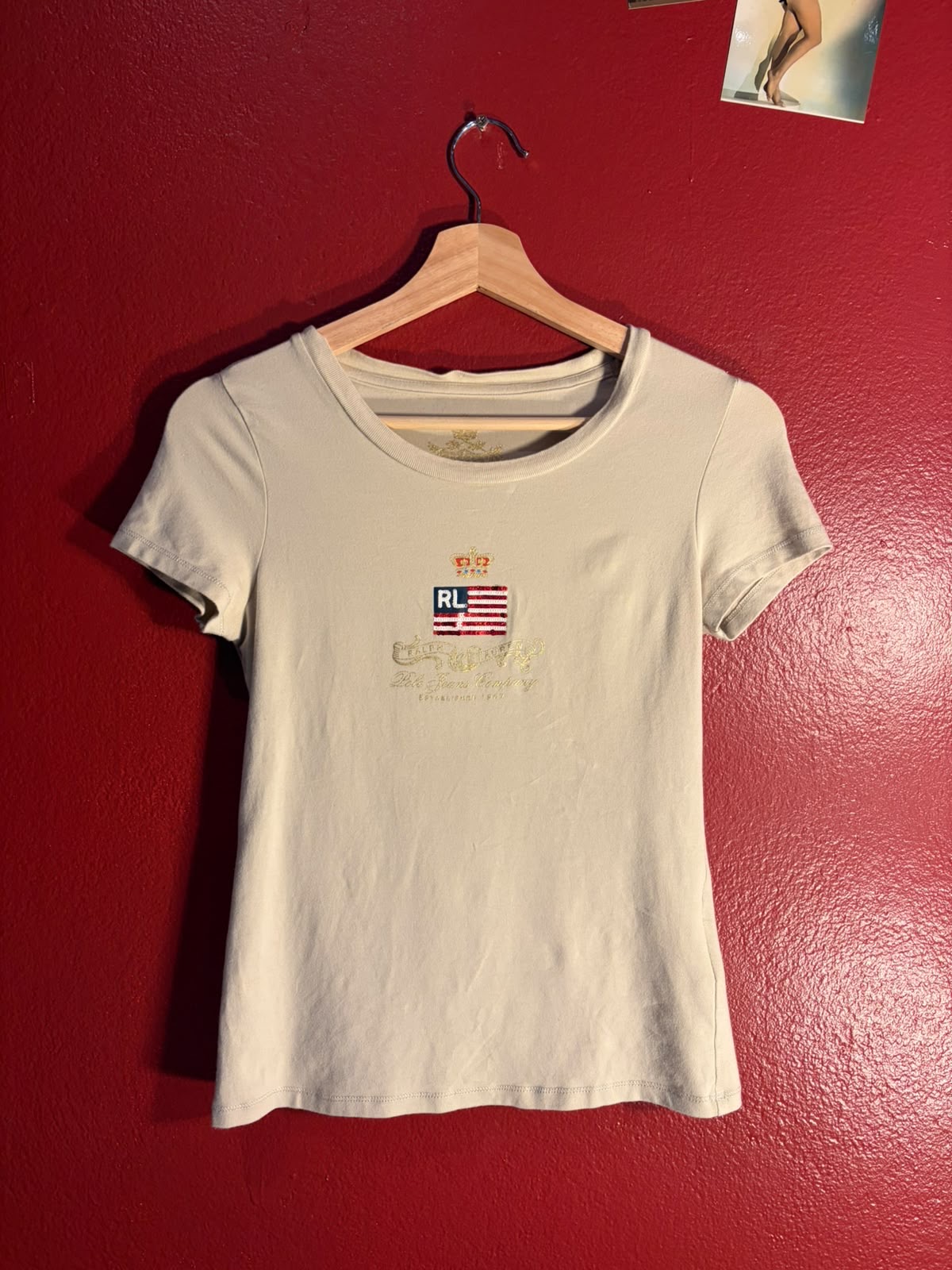 Vintage Ralph Lauren Polo Jeans Sequinned Flag Tee [S]