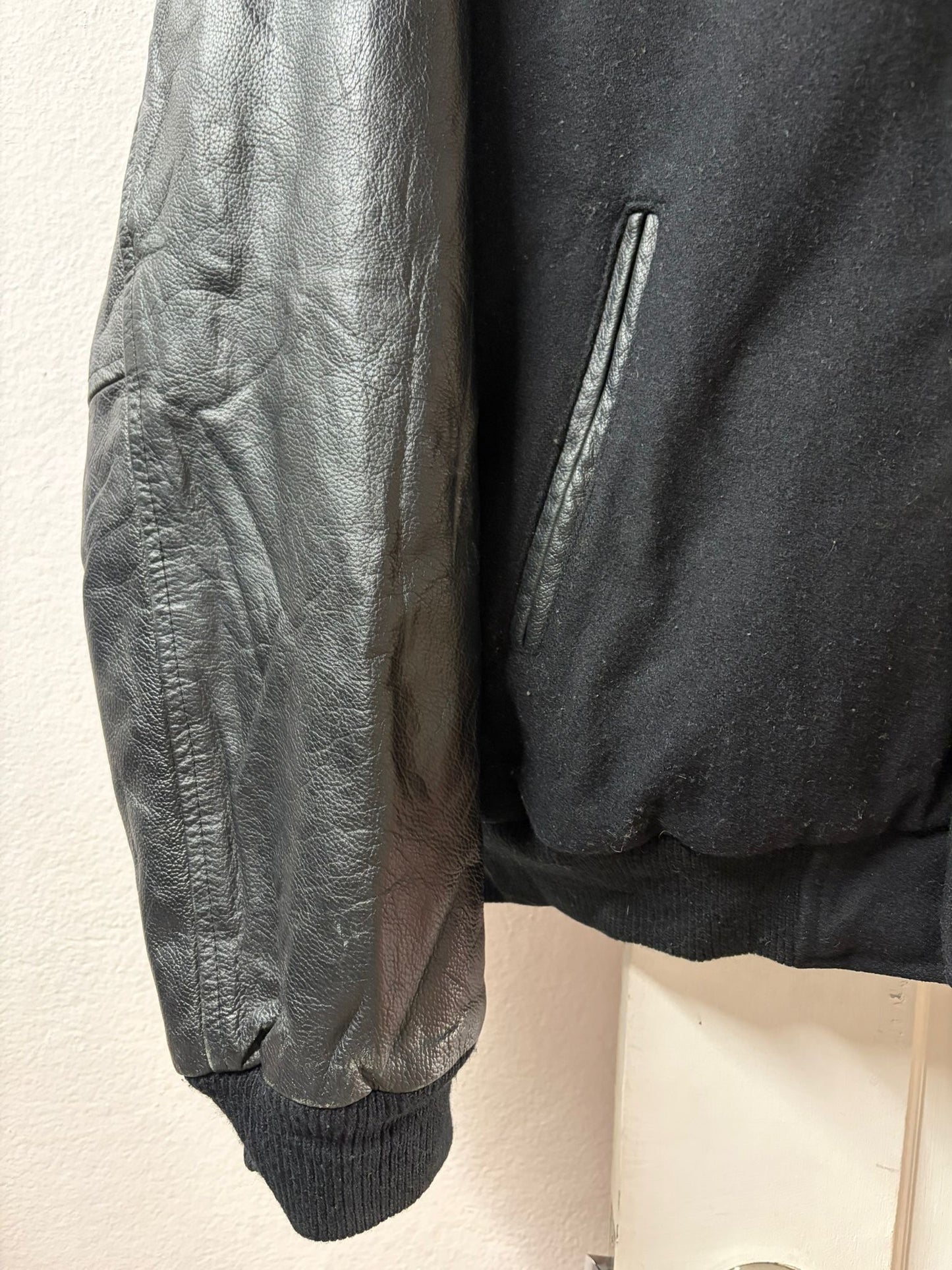 Vintage Pirelli Leather Sleeve Varsity Jacket Wool Bomber [L/XL]