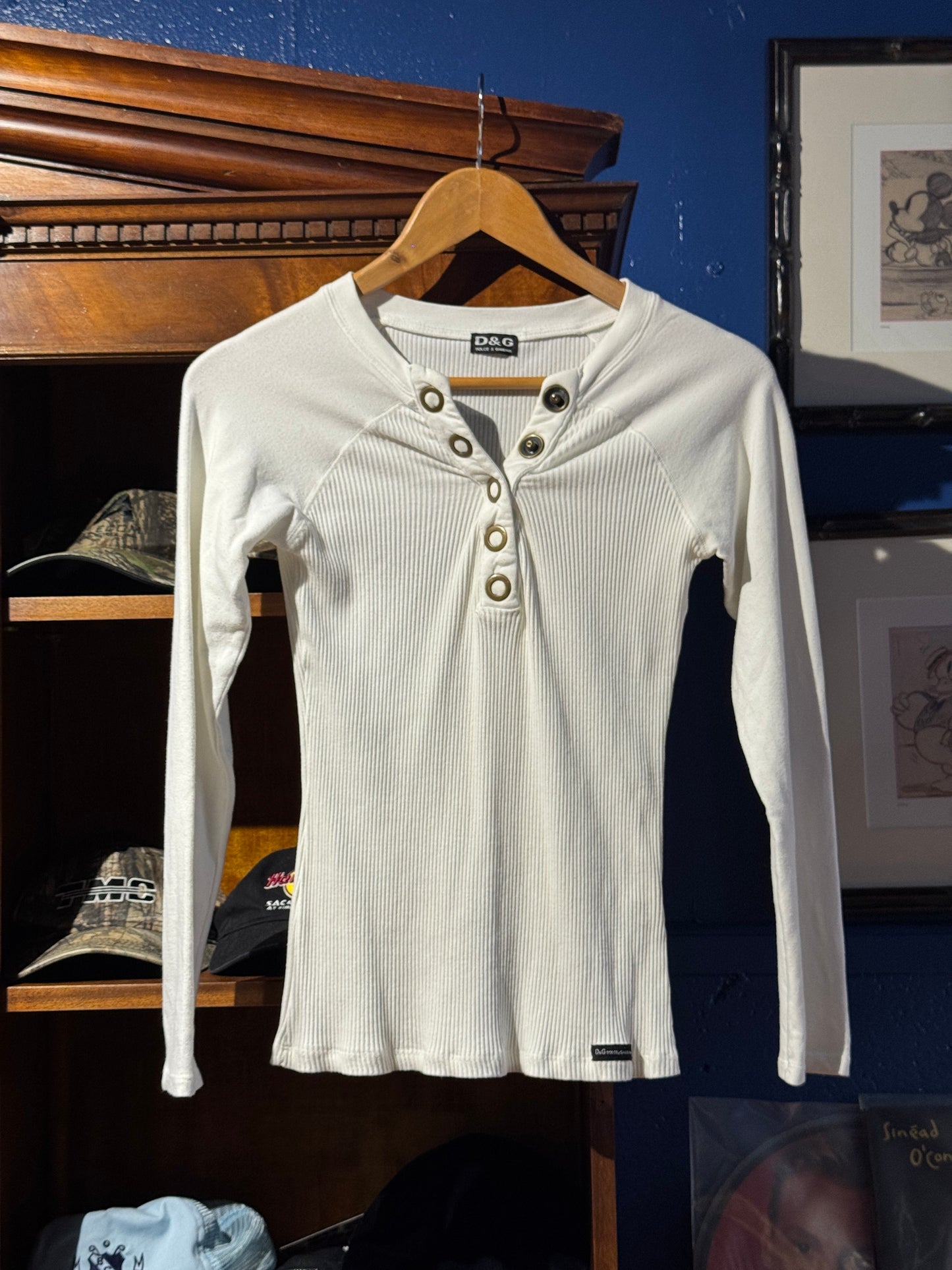 Vintage Dolce & Gabbana Ribbed Henley Long Sleeve Top