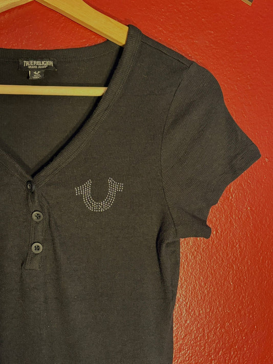 True Religion Rhinestone Horseshoe Henley T-Shirt [M]