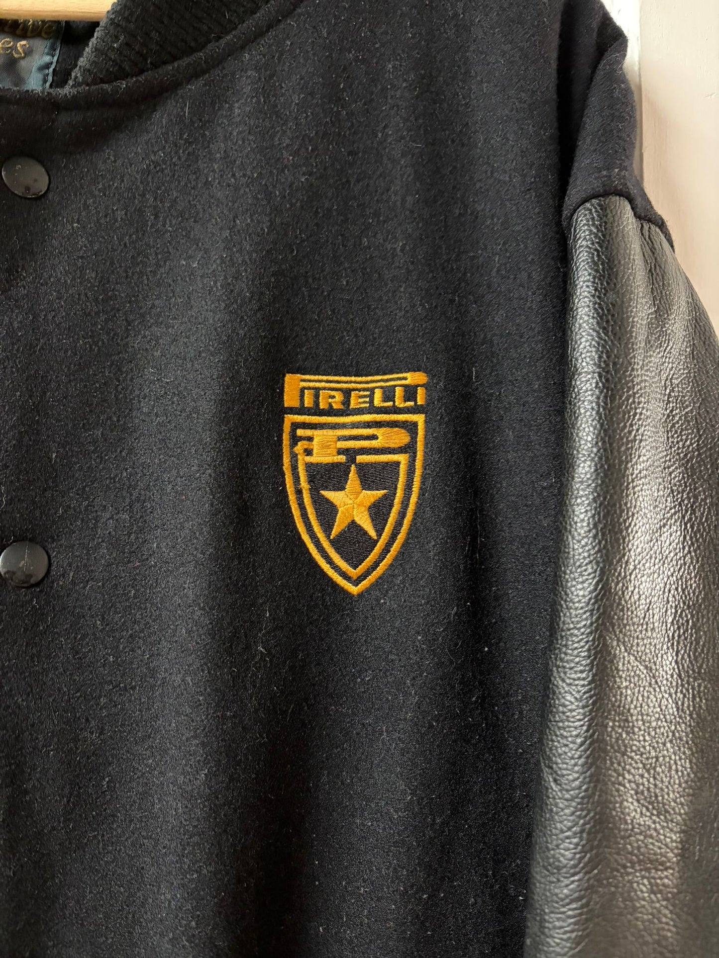 Vintage Pirelli Leather Sleeve Varsity Jacket Wool Bomber [L/XL]