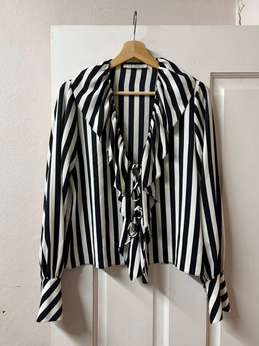 Mid 90s Carla Zampatti Striped Blouse - Made in Australia [Size: 8]