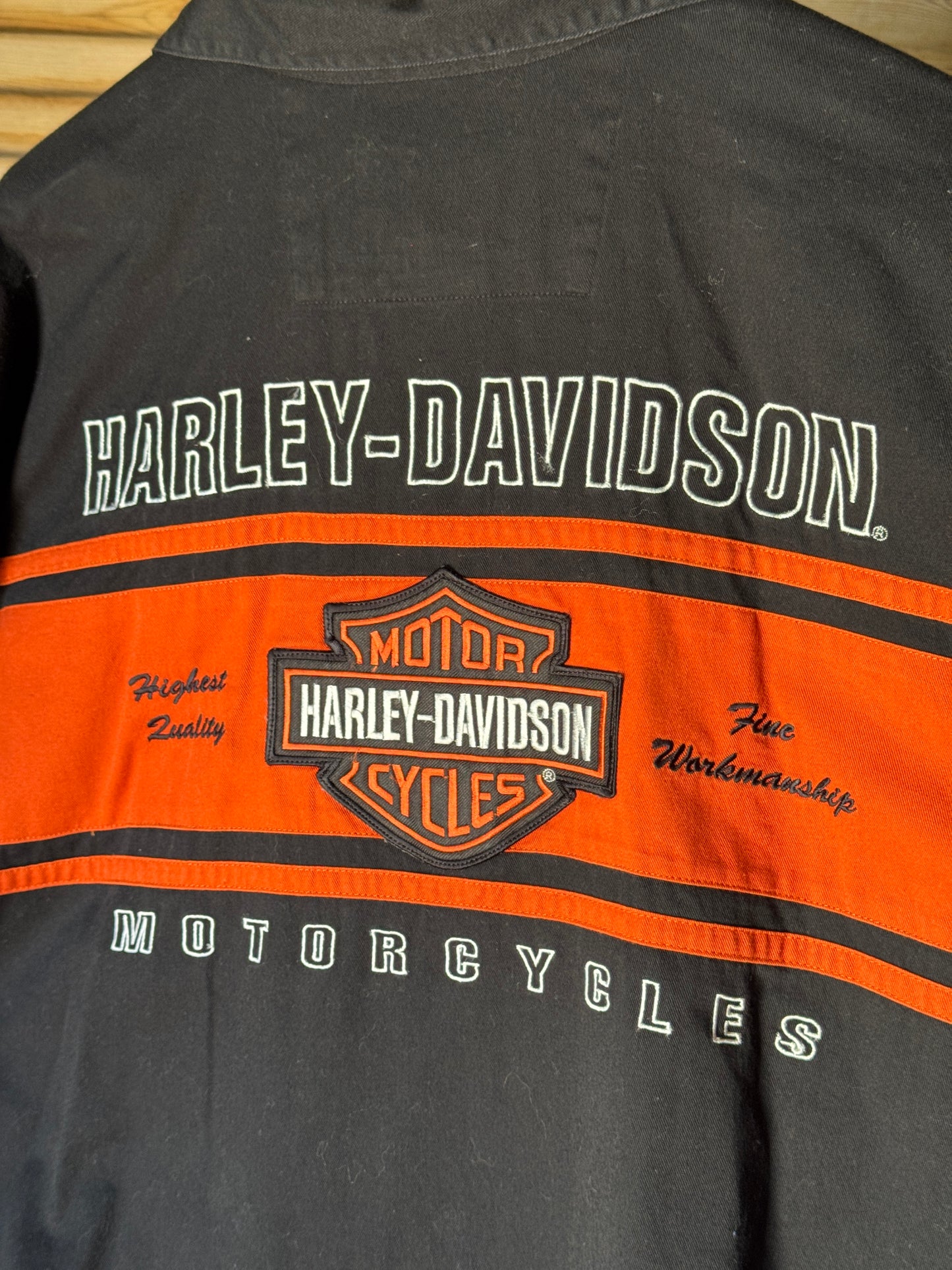 Vintage Harley Davidson Black & Orange Button-Up Shirt — XL