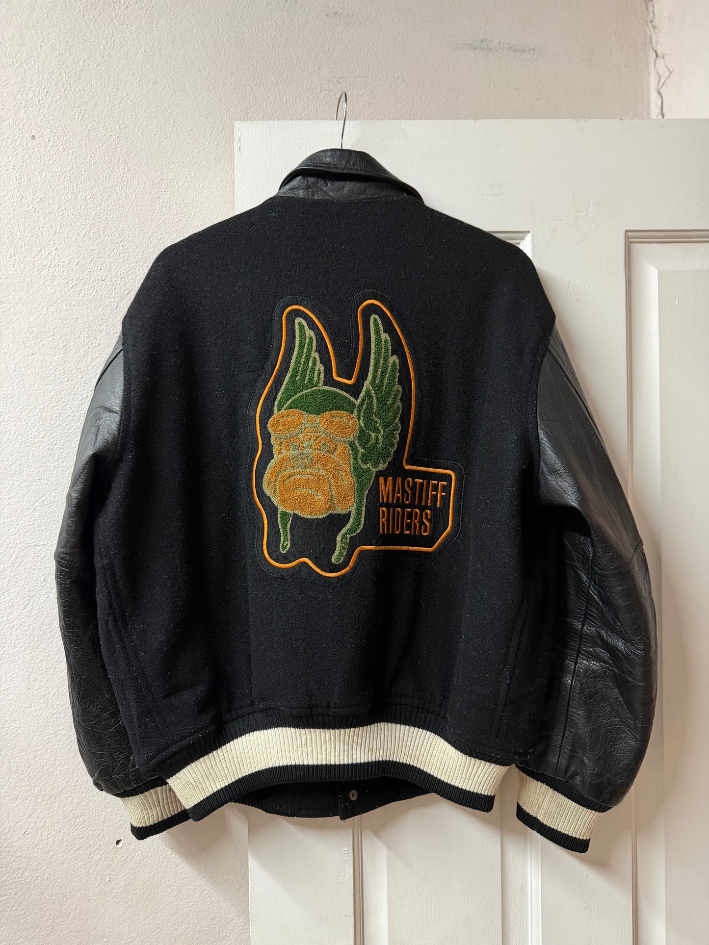 Black 'Mastiff Riders' Varsity Jacket - Made in Japan [L]