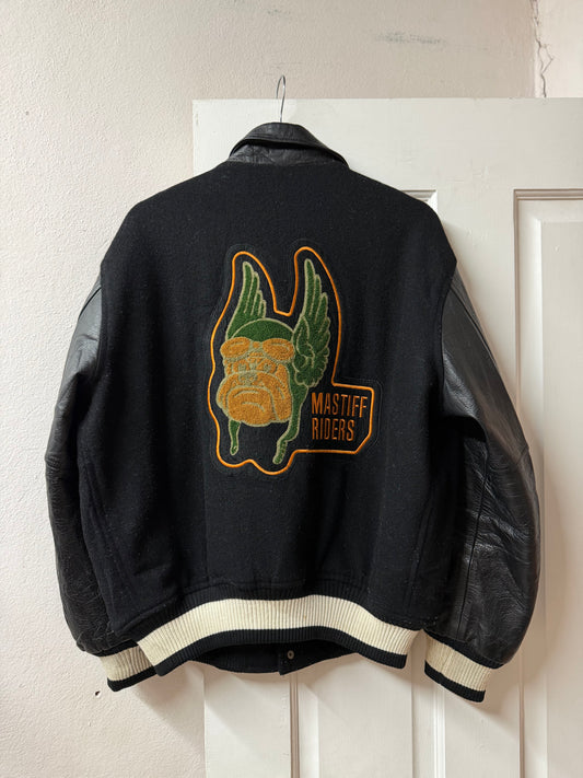 Black 'Mastiff Riders' Varsity Jacket - Made in Japan [L]