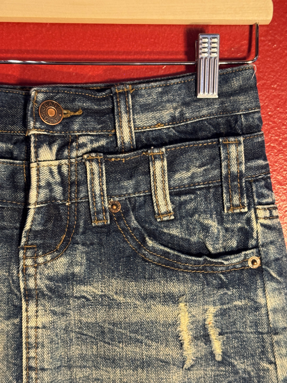 Y2K The Boos Jeans Distressed Denim Mini Skirt [S]
