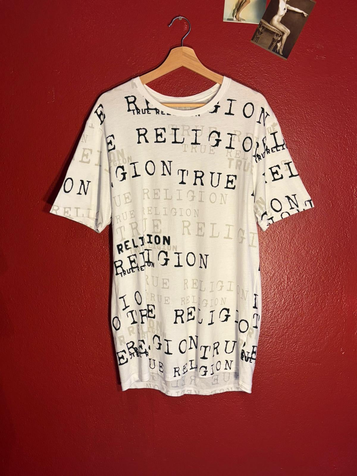 Vintage True Religion All Over Logo T-Shirt [M]