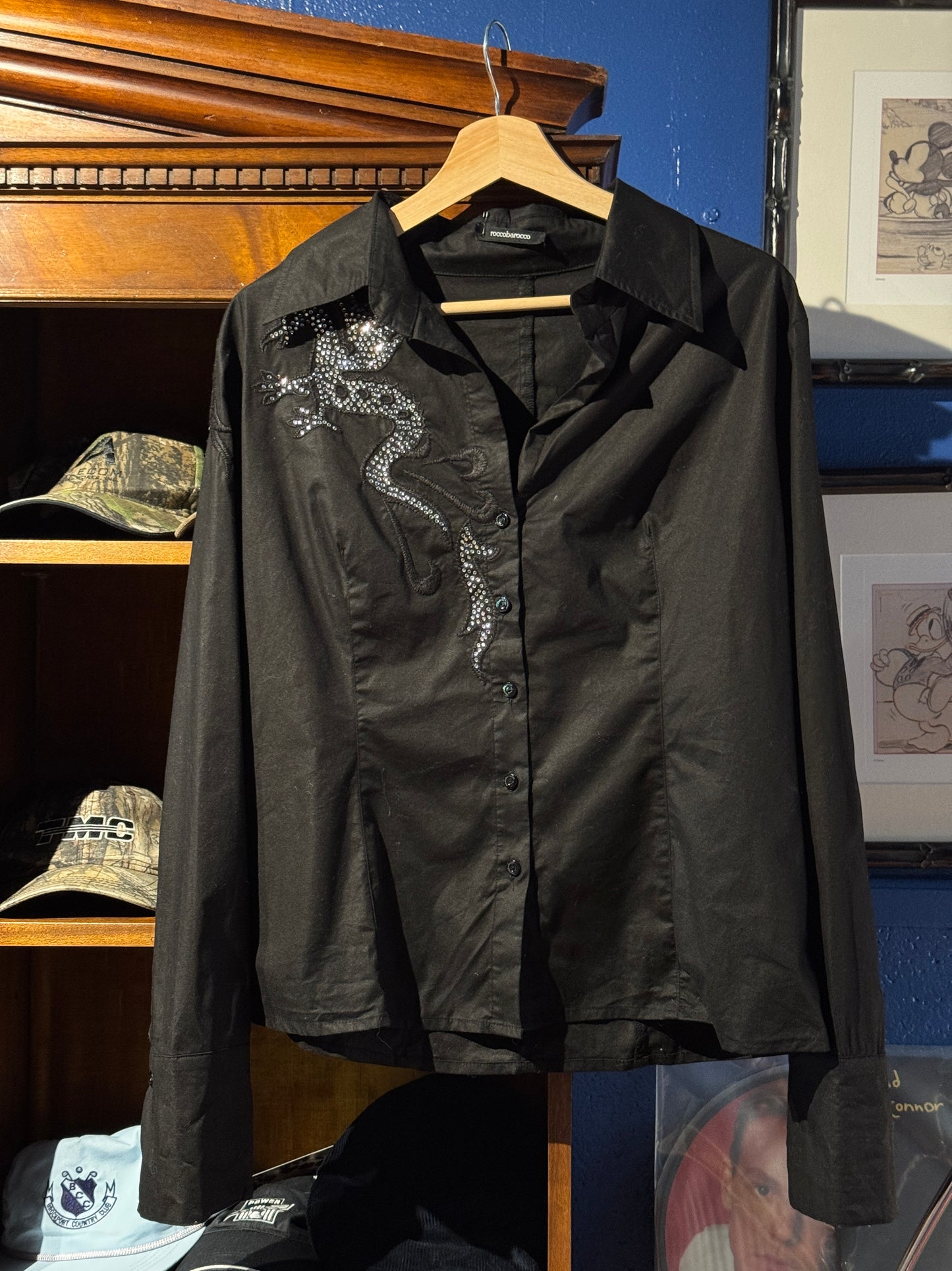 Roccobarocco Black Dragon Embellished Shirt