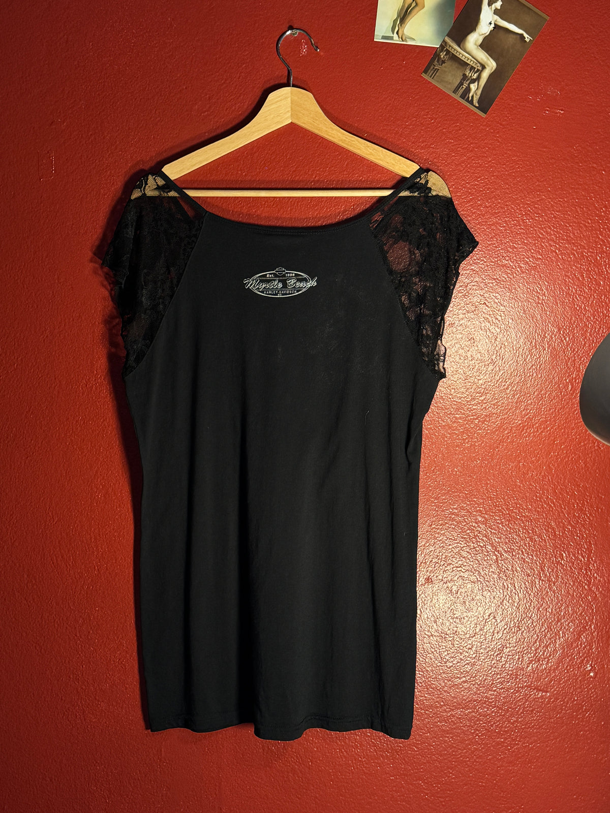 Harley-Davidson Rhinestone Lace Sleeve Top [2XL]