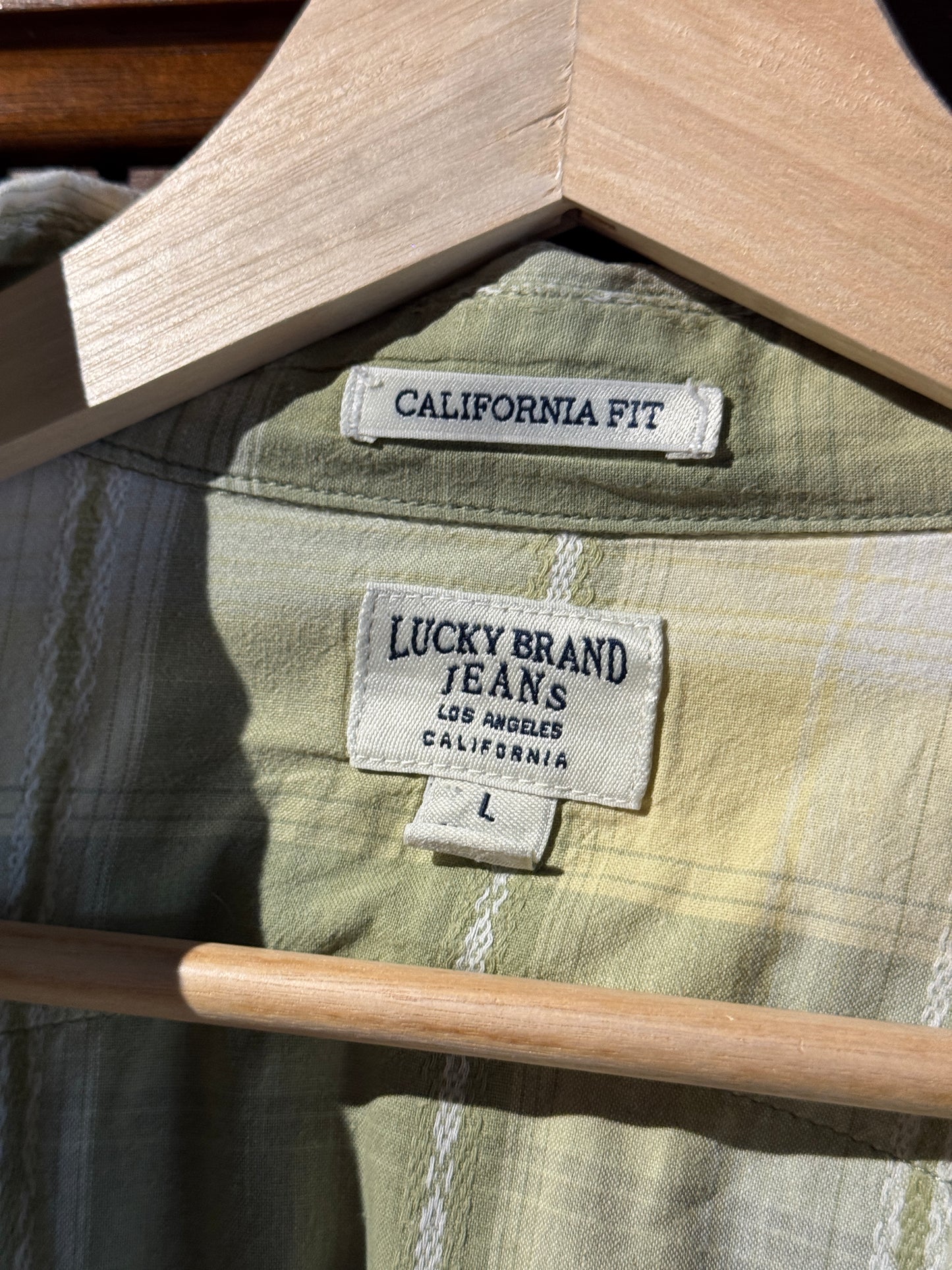 Lucky Brand Western Snap Shirt – Green Fade Plaid (L)