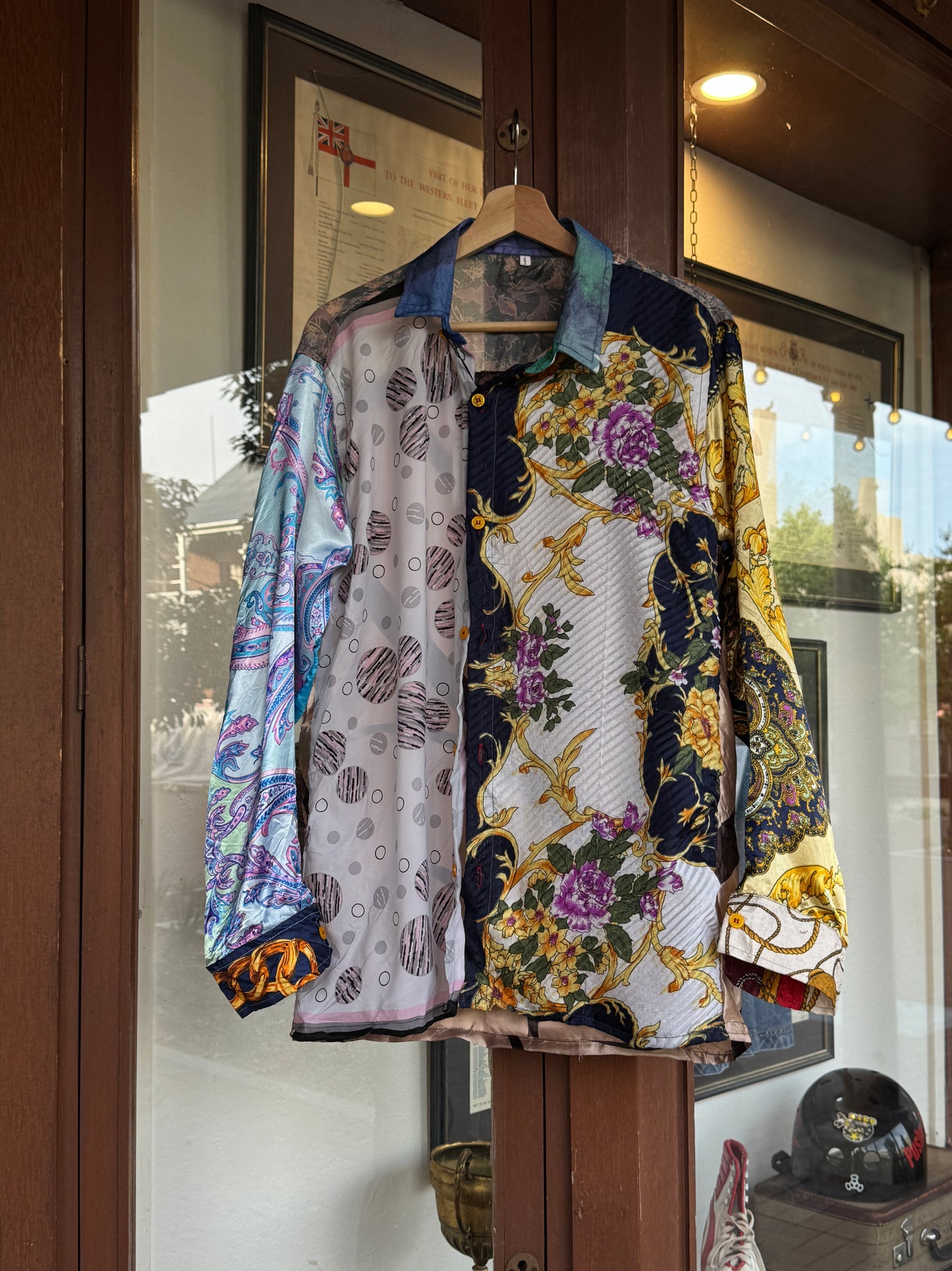 Designer Vintage Silk Reworked Button Up [L]