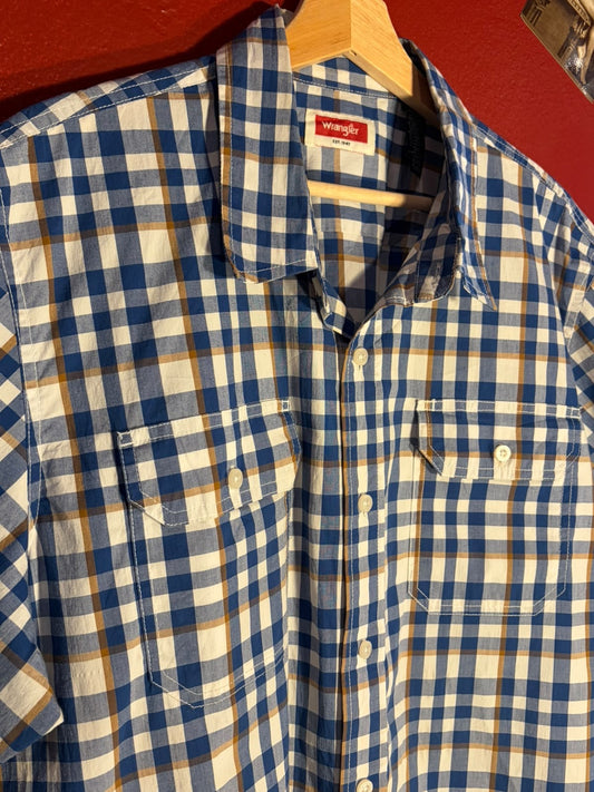 Wrangler Blue & White Check Short Sleeve Shirt [XL]