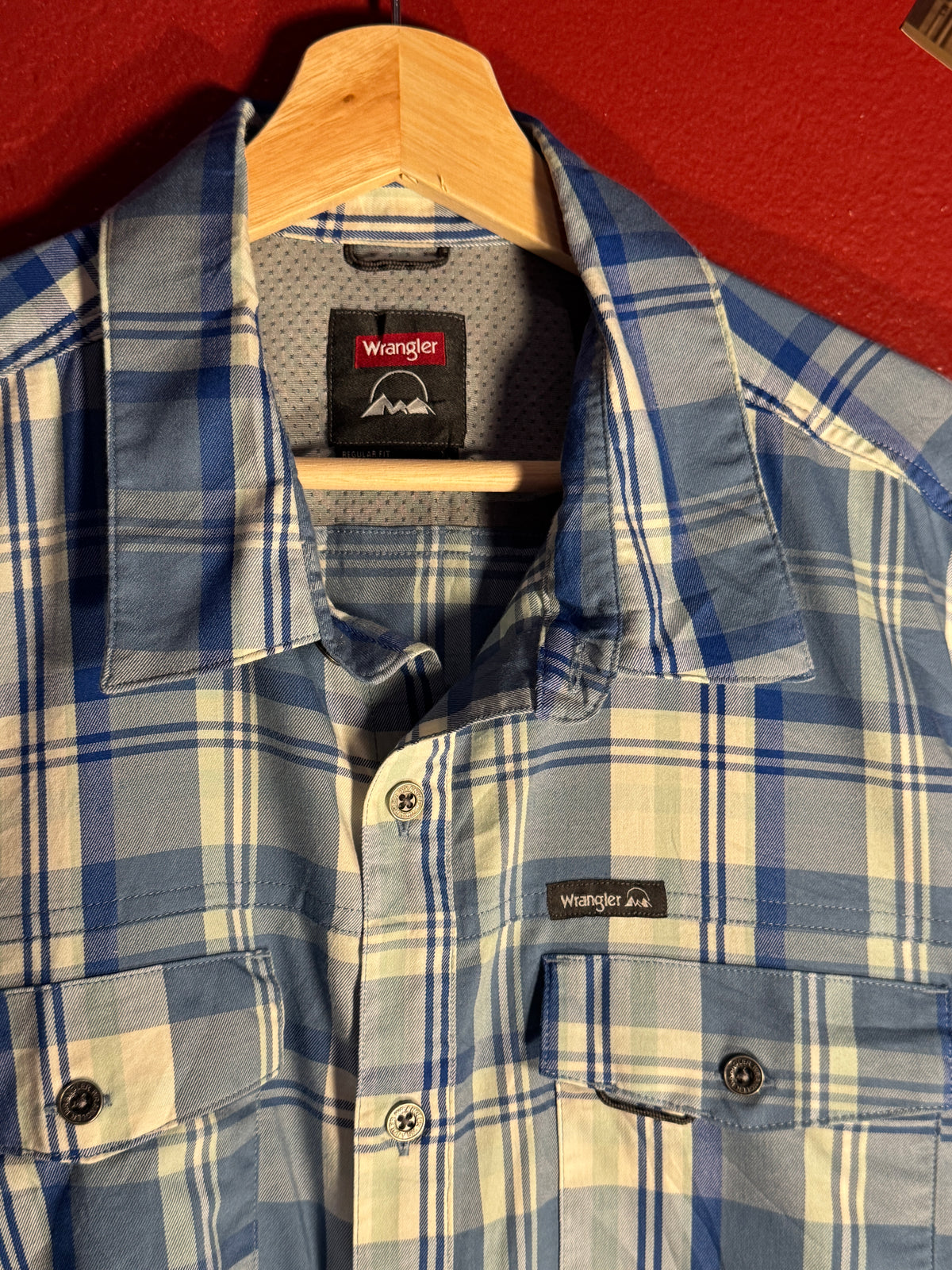 Wrangler Blue Plaid Short Sleeve Shirt [XL]