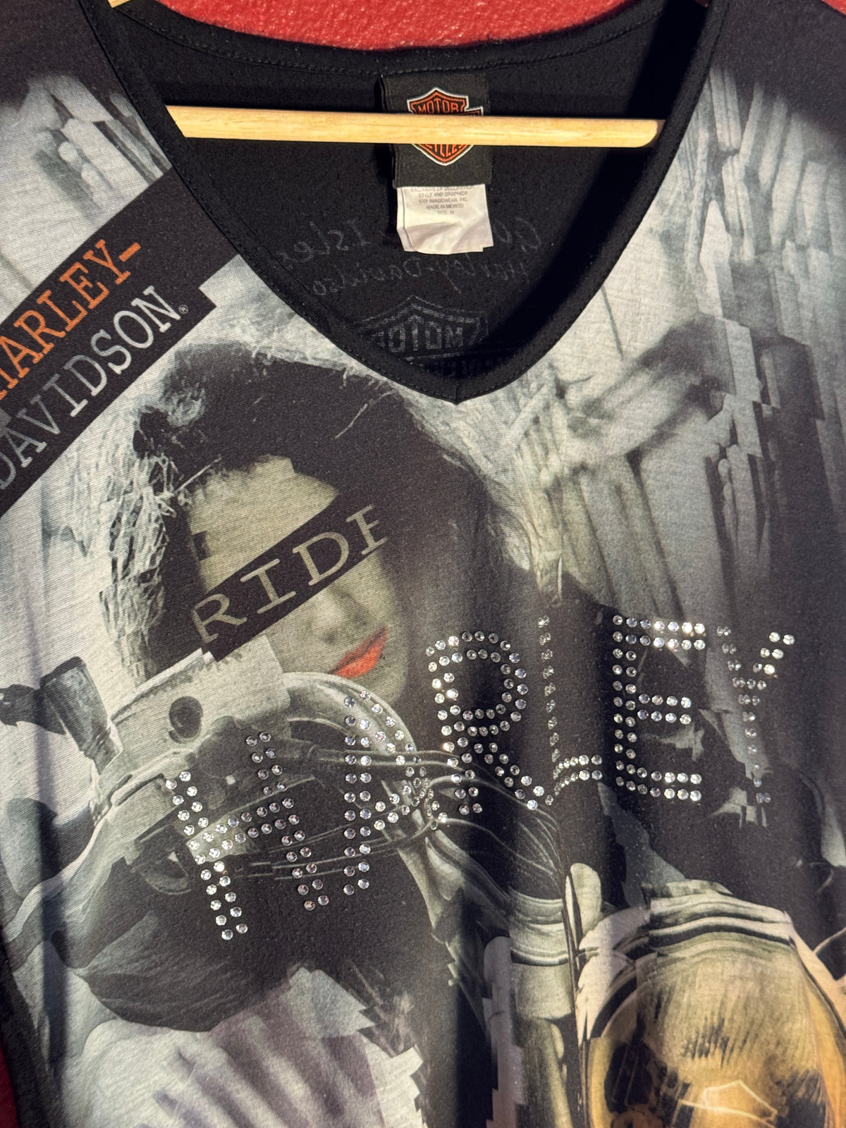 Harley Davidson Women’s Rhinestone Graphic Tee [M]