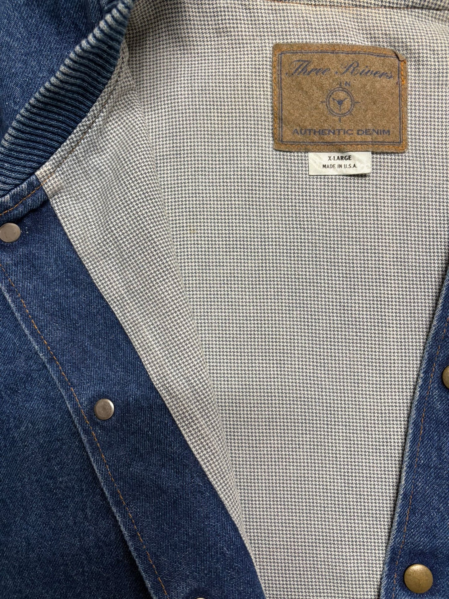 Vintage Three Rivers Denim Varsity Jacket - Made in USA [XL]