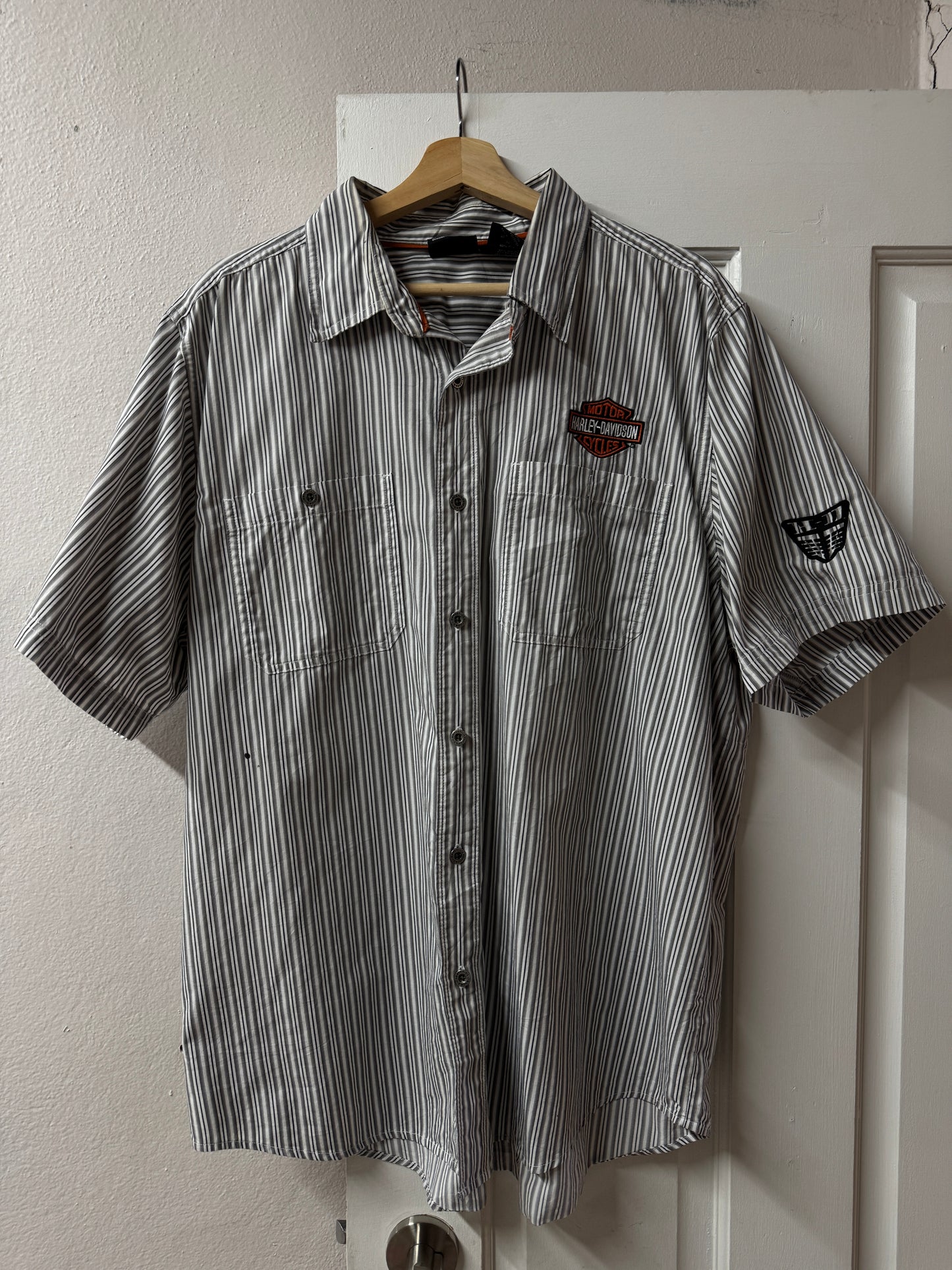 Harley Davidson Striped Short Sleeve Work Shirt [XL]