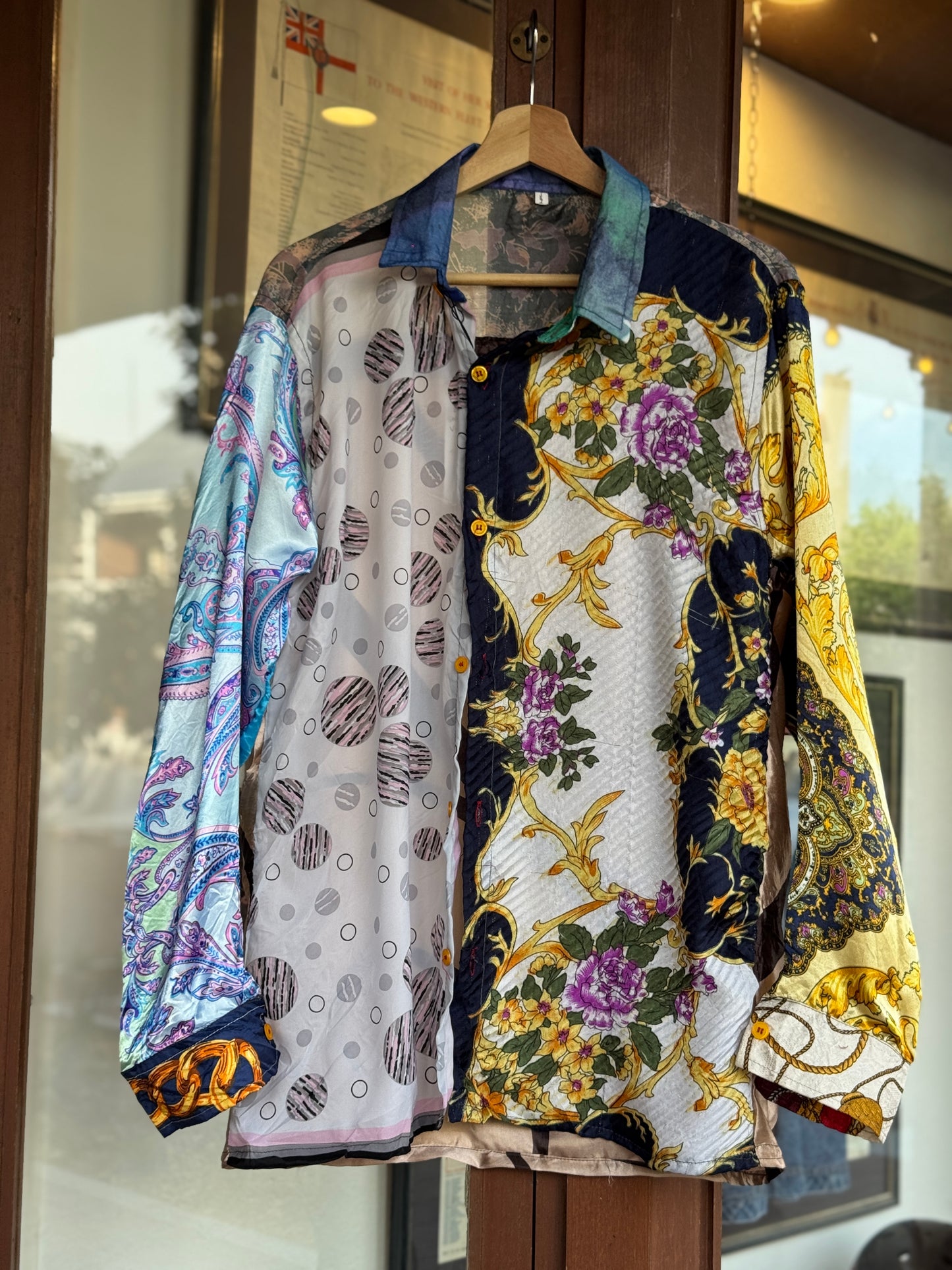Designer Vintage Silk Reworked Button Up [L]
