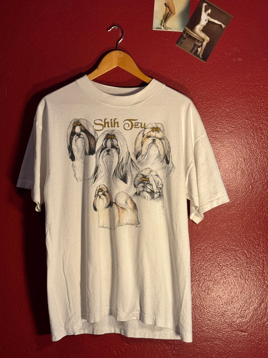 Vintage Hand-Painted Shih Tzu T-Shirt [L]