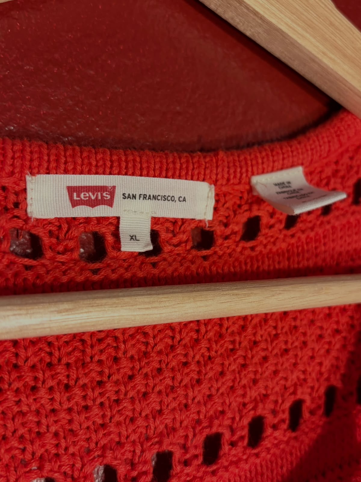 Levi's Red Open Knit Sleeveless Top - Size XL