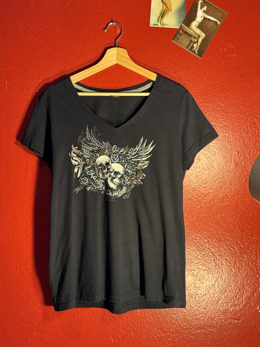 Harley-Davidson Skull & Wings V-Neck T-Shirt [Women’s XL Fit]