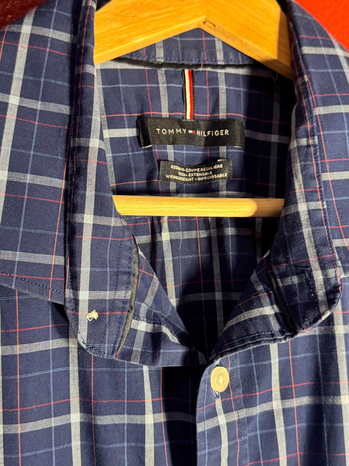 Vintage Tommy Hilfiger Navy Check Short-Sleeve Shirt [XL]