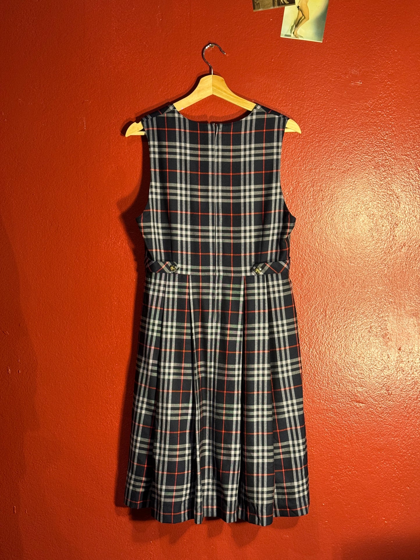 Vintage 1990s Burberrys Navy Check Dress - 160A [AU 8-10]