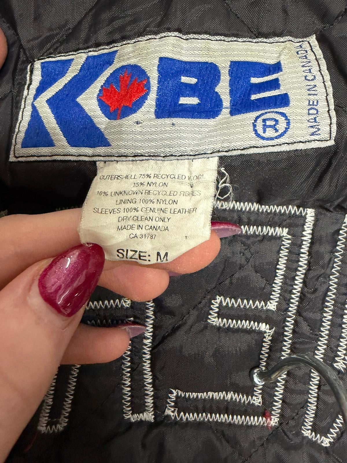 Vintage KOBE Riverton Eagles 2000 Leather Sleeve Varsity Jacket - Made in Canada [L]