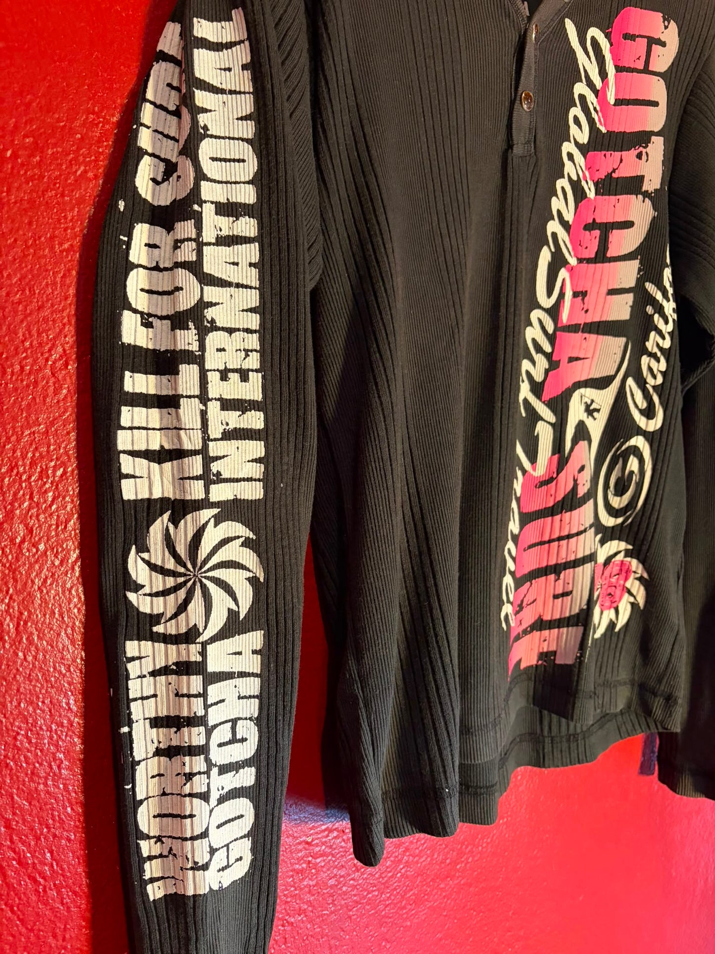 Vintage Gotcha Graphic Ribbed Long Sleeve Henley Top - S (AU 8-10)
