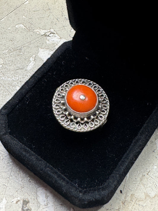 Vintage Sterling Silver Ring Set with Coral