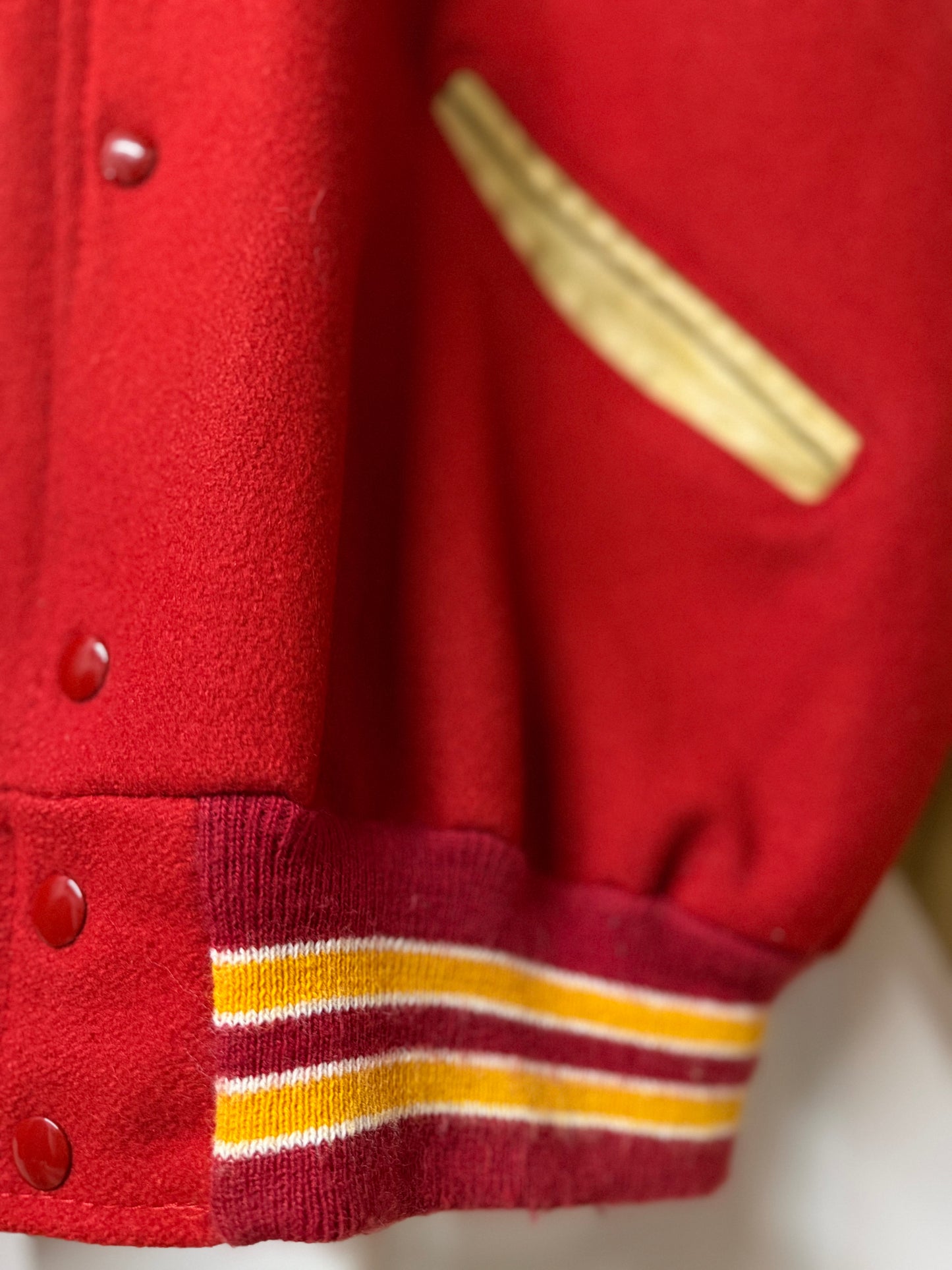 Red & Tan Leather DeLONG Varsity Jacket - Made in USA [L/2XL]