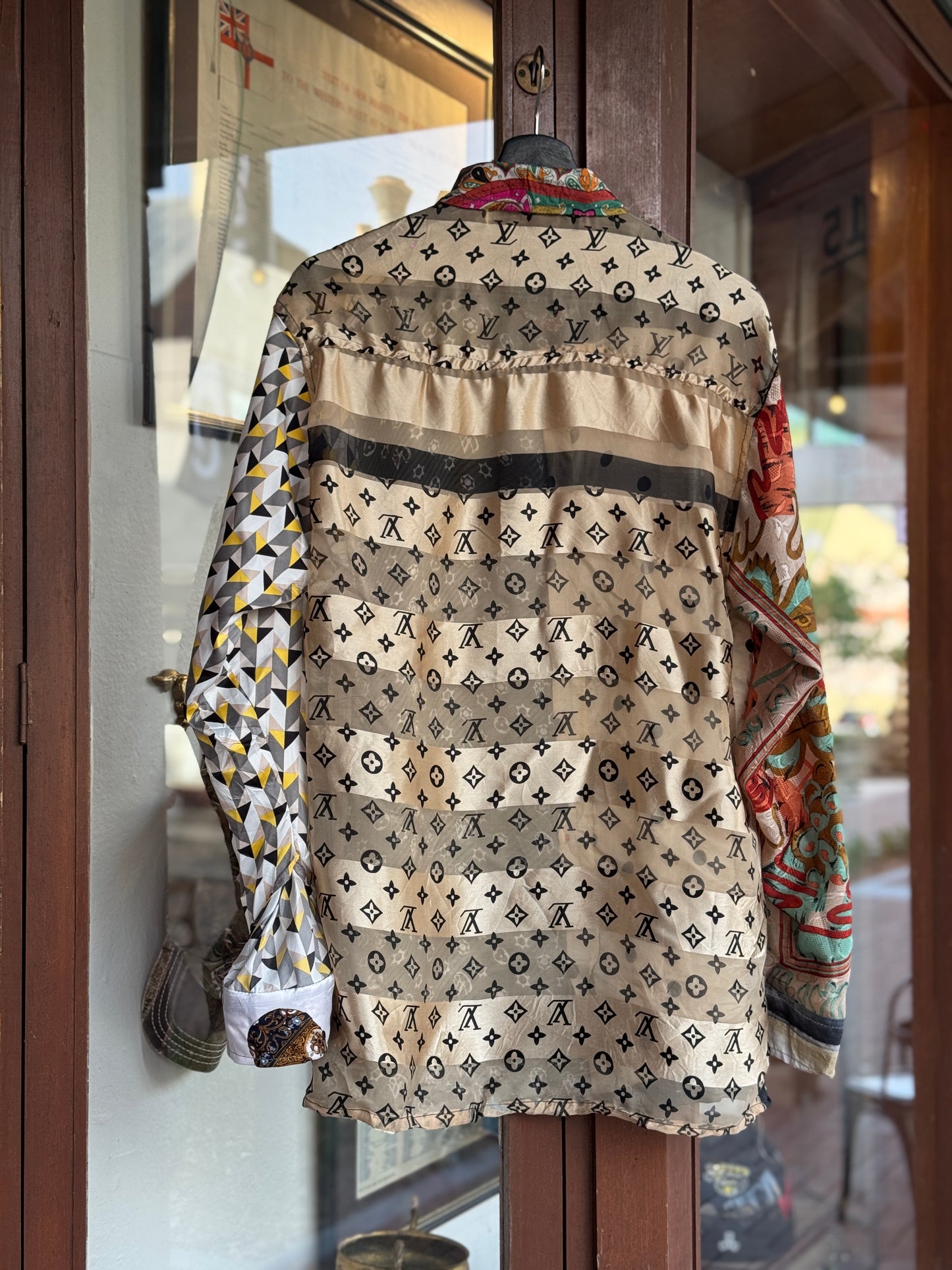 Designer Vintage Silk Reworked Button Up [L]