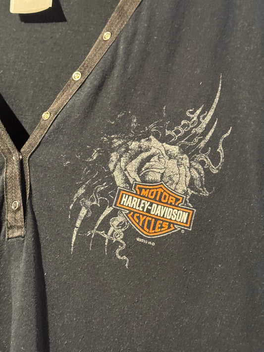 Vintage Harley Davidson Womens Snap Neck Henley T Shirt [L]